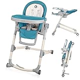 LIONELO Cora chaise haute bébé, chaise haute pliable pour enfant, plateau amovible, hauteur réglable de 6 à 36 mois, ceintures de sécurité à 5 points, capacité de charge jusqu'à 15 kg