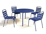 Vente-unique Salle à Manger de Jardin en métal - Une Table D.110cm et 4 chaises empilables Bleu Nuit - MIRMANDE