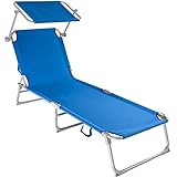 TecTake Chaise Longue Pliante Bain de Soleil avec Parasol Pare Soleil - diverses Couleurs et quantités au Choix - (1x Bleu | No. 400654)