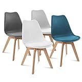IDMarket - Lot de 4 chaises scandinaves SARA Mix Color Gris foncé, Gris Clair, Blanc et Bleu