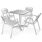 Oviala Table de Jardin bistrot carrée et 4 fauteuils en Aluminium