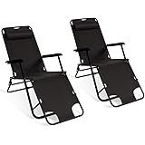 IDMarket - Lot de 2 chaises Longues inclinables Zen Noires