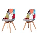 Injoy Life Lot de 2 chaises de salle à manger modernes en patchwork avec pieds en bois massif et assise rembourrée pour cuisine, salon, bureau, rouge