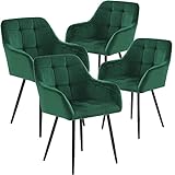 BlueOcean Furniture - Lot de 4 chaises - Avec accoudoirs, pieds en métal, dossier confortable - Pour cuisine, salle à manger, salon, salon de beauté et chambre à coucher - Vert