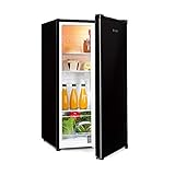 Klarstein Hudson - Réfrigérateur compact, 88L, Econome en énergie, 3 clayettes, Bac à légumes, Grand porte-boissons, Eclairage intérieur LED, Porte en inox brossé, 7 niveaux de thermostat, Noir