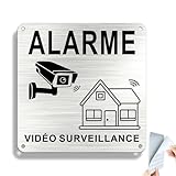 SINMAO Panneau Maison Sous Vidéo Surveillance Alarme Adhésif 15×15cm Aluminium Brossé