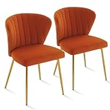 SEPNINE chaises de Salle à Manger Modernes en Velours - avec Pieds en métal doré - pour Salle à Manger, Cuisine, Le Salon (Lot de 2, Orange)
