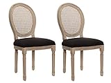 Vente-unique Lot de 2 chaises Marie-Antoinette en cannage - Tissu & Bois d'Hévéa - Noir