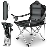 TRESKO® Chaise de Camping Pliante et transportable | jusqu'à 150 kg | Chaise de pêche Portable avec accoudoirs et Porte-gobelets (Gris)