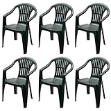 Tomaino - Chaise de jardin en plastique avec accoudoirs empilables - Lot de 6 chaises d'extérieur - Ratak (6, vert 2)