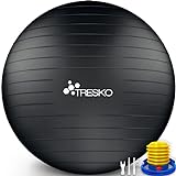 TRESKO® Ballon de Gymnastique | Anti-éclatement | Boule d'assise | Balle de Yoga | Balles d'exercices Fitness | 300 kg | avec Pompe à air | Noir | 65cm