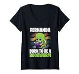 Femme Fernanda - Born To Be A Bookworm - Personalise T-Shirt avec Col en V