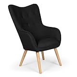 Chaise/Fauteuil Scandinave Noir Capitonné | Assise Confortable en Tissu et Pieds en Bois | Modèle Klarys | L67 x P75 x H100 cm