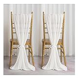 Yurosiay Lot de 2 housses de chaise de mariage en mousseline de soie romantiques en tulle - Pour décoration de chaise de mariage - Blanc - 50 x 300 cm