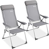 CASARIA - Lot de 2 chaises de Jardin Pliantes en Aluminium Gris Dossier Haut 7 Positions de réglage Accoudoirs Tissu Anti-Transpirant Chaise Pliable Terrasse Camping