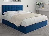 HOMIFAB Lit Adulte 140x190cm en Velours Bleu Nuit avec tête de lit capitonnée et sommier à Lattes - Collection Nino