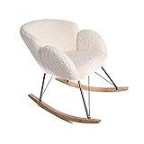 Intempora - Chaise à bascule, Fauteuil relax tissu effet laine mouton blanc pied en bois et en métal 86x62x72CM