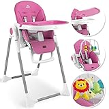 KIDIZ® Chaise haute 3 en 1 | Chaise haute pour enfant avec arceau de jeu, chaise longue pour bébé, chaise haute combinée, Siège haut pour bébé,7 hauteurs réglables, rose