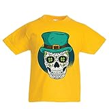 lepni.me T-Shirt pour Enfants Crâne De St. Patricks, Tatouages De Trèfle Irlandais (5-6 Ans Jaune Multicolore)