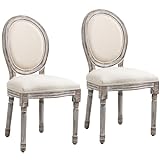 HOMCOM Lot de 2 chaises de Salle à Manger - Chaise de Salon médaillon Style Louis XVI - Bois Massif sculpté, patiné - Aspect Lin écru