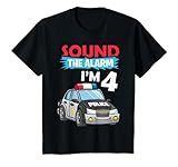 Enfant T-shirt d'anniversaire pour garçon, 4 ans, voiture de police, policier T-Shirt