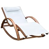Outsunny Chaise Longue Fauteuil berçant à Bascule transat Bain de Soleil Rocking Chair en Bois Charge 120 Kg Blanc