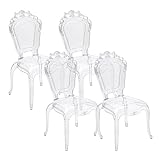 Baroni Home Lot de 4 chaises baroques en polycarbonate transparent, assise design élégant, empilable et imperméable, pour salon, salle à manger, chambre à coucher, 53 x 53 x 100 cm