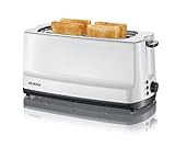 SEVERIN Grille-pain automatique 1400 W, Toaster compact 2 fentes jusqu'à 4 tranches, Grille-pain électrique avec réglage du degré de brunissage & fonction décongélation, blanc, AT 2234