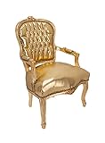 Way Home Store - Fauteuil baroque style français Louis XVI - bois feuille d'or et simili cuir doré - Dimensions : 68 x 65 x 108 cm
