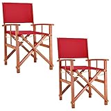 Casaria 2X Chaise de Jardin Cannes Bois d'eucalyptus certifié FSC® Pliable Chaise de régie Pliante en Bois Jardin Chaise de metteur en scène Rouge