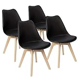 Comfortableplus Lot de 4 chaises de salle à manger avec pieds en bois de hêtre massif - Design rétro - Chaise rembourrée - Noir (tableau non inclus)