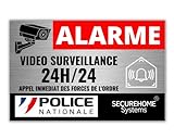 SecureHome Systems - Lot de 8 autocollants effet alu dissuasifs vol - Alarme + logo Police - Haute qualité, résistance pluie et UV - 8,5x5,5cm