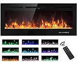 M.C.Haus Cheminée électrique avec écran Tactile et Panneau en Verre coloré pour Insert de Flamme - Chauffage Mural - Télécommande avec Cristal et bûches - 900/1800 W (102 cm, Noir)