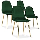 INTENSE DECO Lot de 4 chaises Bali Velours Vert Pieds doré