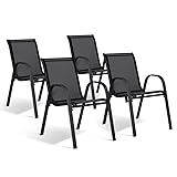 IDMarket - Lot de 4 chaises de Jardin LYMA métal et textilène empilables Noires