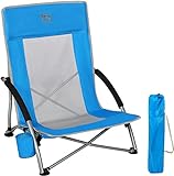 Timber Ridge Chaise de Plage Pliable Portable Fauteuil de Camping Bas Dossier Haut en Maille Ultraléger avec Sac de Transport Bleu