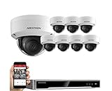 Hikvision Système de surveillance vidéo 8 caméras dôme 8 canaux NVR IP PoE 8 x 8 MP mégapixels CCTV 2,8 mm Intérieur ou extérieur Vision de nuit DS-7608NI-K2/8P DS-2CD2185FWD-I