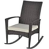 Outsunny Fauteuil à Bascule Rocking Chair avec Coussin d'assise déhoussable 66L x 88l x 98H cm résine tressée Imitation rotin Chocolat
