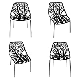 Meubletmoi Lot de 4 chaises Noires empilables avec piètement métal chromé - Nova
