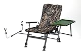 Chaise de pêche Carp F5R ST/P Wald forêt - Chaise de camping de luxe pour la pêche à la carpe - Chaise de camping avec hauteur supplémentaire et support pour canne à pêche