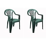 RESOL New Pals Set 2 chaises en Plastique avec accoudoirs, léger et empilable. Fauteuil pour l'événement extérieur ou intérieur | Jardin et terrasse | Facile d'entretien et Filtre UV - Vert Foncé