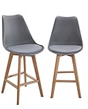 KAYELLES Lot de 2 chaises de Bar Scandinaves avec Coussin - Tabouret de Bar Bois TIKA (Gris)