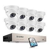 ZOSI 5MP H.265+ PoE Caméra de Surveillance avec NVR PoE 8CH 5MP 2TB HDD, Vision Nocturne 24 m, Alerte Instantanée par E-Mail et App Gratuite
