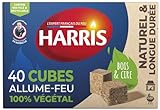 Harris 40 Cubes Allume Feu 100% Végétal Longue Durée, Sans Odeur - Allumage Rapide et Efficace - 40 Cubes à Base de Bois Compressé et Cire Végétale d'Origine Naturelle - Bois Recyclé Certifié FSC