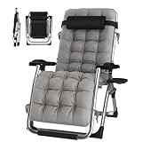 Chaise longue pliable avec repose-tête et dossier réglables, chaise longue de relaxation avec coussin, porte-gobelet, ergonomique et respirante, argenté+noir pour l'intérieur, chaise de jardin,