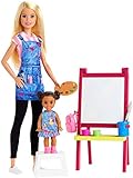 Barbie Métiers coffret poupée Professeure d'Art blonde avec une figurine d'enfant, toile et accessoires, jouet pour enfant, GJM29