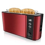 Arendo - Grille-Pain Large fente écran digital - Grille-pain automatique 3 en 1-1000W - 6 niveaux réglable - fonction décongélation - support réchauffe viennoiseries plateau à miettes -Toaster rouge