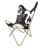 Shree Ganesh Enterprises Chaises en cuir de chèvre en forme de papillon - Chaise indienne décorative confortable - Fabriquée à la main - En cuir noir et blanc - Cadre en fer - Chaise de bureau