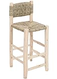 Bohome Living - Tabouret de bar en bois brut, Chaise haute avec dossier, vendu à l'unité (Hauteur d'assise : 60cm)