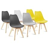 IDMarket - Lot de 6 chaises SARA Mix Color Gris Clair, Blanc, Gris foncé x2, Jaune x2